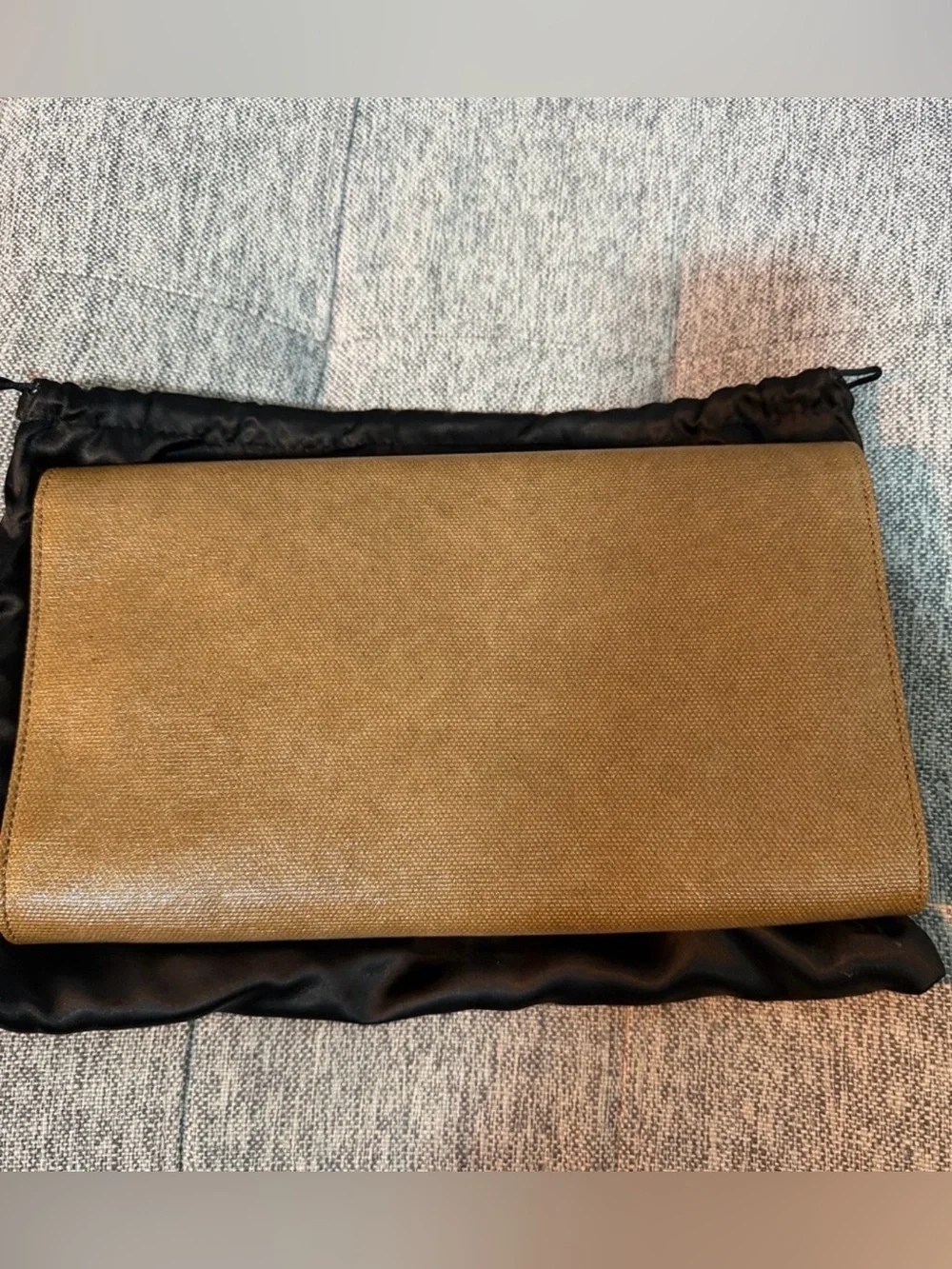 Saint Laurent Olive Brown YSL Embossed Leather Clutch